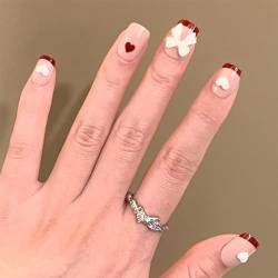 24PCS Kurz Falsche Nägel, Full Cover Künstliche Fingernägel- Fake Nails Kunstnägel mit Nagelkleber - Kurzer Nagel zum Aufkleben für Frauen und Mädchen (Cute Fliege Design) von SONGQEE