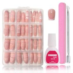 Falsche Nägel Tips Set - 240 Stück Französisch Falsche Nägel Zum Aufkleben - Künstliche Nägel Medium Coffin Nail Art Manicure Fake Nails für Damen und Frauen (French-Short Ballerina) von SONGQEE