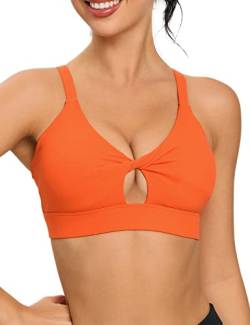 SONGSKY Sexy Sport-BH für Damen, Twist Front Push Up Workout Yoga BH, Mid Support Fitness Crop Tank Top, Orange/Abendrot im Zickzackmuster (Sunset Chevron), X-Large von SONGSKY