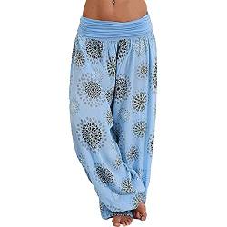 Haremshose Damen Pumphose Weite Bein Hosen mit Blumenmuster Sommer Beiläufig Yogahosen Loose Hippie Pluderhose Baumwolle Harem Hosen Kurz Pumphose 3/4 Baggy Hose Leichte Hippie Pluderhose von SONIGER