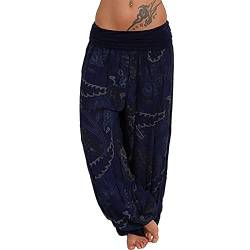 Haremshose Damen Pumphose Weite Bein Hosen mit Blumenmuster Sommer Beiläufig Yogahosen Loose Hippie Pluderhose Baumwolle Harem Hosen Kurz Pumphose 3/4 Baggy Hose Leichte Hippie Pluderhose von SONIGER