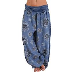 Haremshose Damen Pumphose Weite Bein Hosen mit Blumenmuster Sommer Beiläufig Yogahosen Loose Hippie Pluderhose Baumwolle Harem Hosen Kurz Pumphose 3/4 Baggy Hose Leichte Hippie Pluderhose von SONIGER