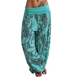 Haremshose Damen Pumphose Weite Bein Hosen mit Blumenmuster Sommer Beiläufig Yogahosen Loose Hippie Pluderhose Baumwolle Harem Hosen Kurz Pumphose 3/4 Baggy Hose Leichte Hippie Pluderhose von SONIGER