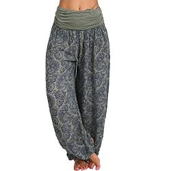 Haremshose Damen Pumphose Weite Bein Hosen mit Blumenmuster Sommer Beiläufig Yogahosen Loose Hippie Pluderhose Baumwolle Harem Hosen Kurz Pumphose 3/4 Baggy Hose Leichte Hippie Pluderhose von SONIGER