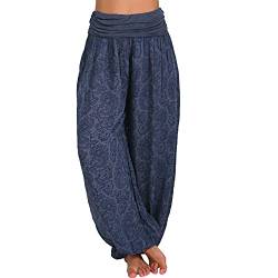 Haremshose Damen Pumphose Weite Bein Hosen mit Blumenmuster Sommer Beiläufig Yogahosen Loose Hippie Pluderhose Baumwolle Harem Hosen Kurz Pumphose 3/4 Baggy Hose Leichte Hippie Pluderhose von SONIGER