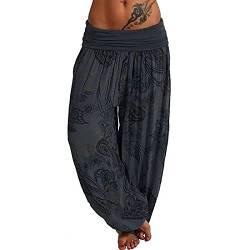 Haremshose Damen Pumphose Weite Bein Hosen mit Blumenmuster Sommer Beiläufig Yogahosen Loose Hippie Pluderhose Baumwolle Harem Hosen Kurz Pumphose 3/4 Baggy Hose Leichte Hippie Pluderhose von SONIGER