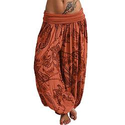 Haremshose Damen Pumphose Weite Bein Hosen mit Blumenmuster Sommer Beiläufig Yogahosen Loose Hippie Pluderhose Baumwolle Harem Hosen Kurz Pumphose 3/4 Baggy Hose Leichte Hippie Pluderhose von SONIGER