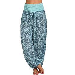 Haremshose Damen Pumphose Weite Bein Hosen mit Blumenmuster Sommer Beiläufig Yogahosen Loose Hippie Pluderhose Baumwolle Harem Hosen Kurz Pumphose 3/4 Baggy Hose Leichte Hippie Pluderhose von SONIGER