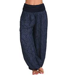 Haremshose Damen Pumphose Weite Bein Hosen mit Blumenmuster Sommer Beiläufig Yogahosen Loose Hippie Pluderhose Baumwolle Harem Hosen Kurz Pumphose 3/4 Baggy Hose Leichte Hippie Pluderhose von SONIGER