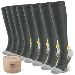 SONORAN 4 Pairs Kompressionsstrümpfe Damen und Herren, Stützstrümpfe Kompressionssocken Compression Socks Stützstrümpfe Kompression für Running, Wandern, Reisen, Sport S/M（Grau Gelb） von SONORAN