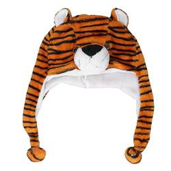 SOONHUA Tiger Süße Plüschmütze 2-in-1 Mütze mit Ohrenklappen Schal Set Weich Kältebeständig Verhindern Sie Statisch Lustige Winter Tiger Hut Warme Weiche Gemütliche Hüte für Kinder Erwachsene von SOONHUA