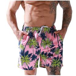 SOOUICKER Badehose Herren Kurz, Badeshorts Herren Kurz Bunt Badehose Herren Palmen Badeshorts Herren Pink Rosa Badehose Herren Hawaii Blumen Badeshorts Herren mit Taschen von SOOUICKER