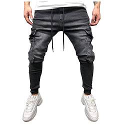 SOOUICKER Cargo Jeans Herren Slim Fit Jeans Herren mit Seitentaschen Jogging Jeans Herren Stretch Cargohose Herren Jeans Skinny Jeans Herren Schwarz Jeans Herren Tapered Fit mit Gummizug von SOOUICKER