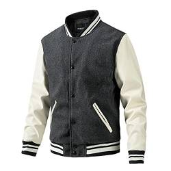 SOOUICKER College Jacke Herren Lederärmel Kunstleder Bomberjacke Herren College Jacke Herren Warm Zweifarbig Bomberjacke Herren Winter College Jacke Herren Football College Jacke Herren Oldschool von SOOUICKER