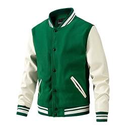 SOOUICKER College Jacke Herren Lederärmel Kunstleder Bomberjacke Herren College Jacke Herren Warm Zweifarbig Bomberjacke Herren Winter College Jacke Herren Football College Jacke Herren Oldschool von SOOUICKER