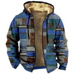 SOOUICKER Fleecejacke Herren Kapuze Sweatjacke Herren Gefüttert Zip Hoodie Herren mit Print Fleecejacke Herren Kariert Vintage Sweatjacke Herren Fleece Hoodie Herren mit Reißverschluss von SOOUICKER