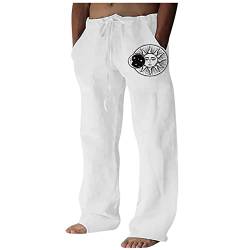 SOOUICKER Freizeithose Herren Baumwolle Leinen Jogginghose Herren Breit Jogginghose Herren Mit Aufdruck Stoffhose Herren Lang Leinenhose Herren Weites Bein Leinenhose Herren Motiv von SOOUICKER