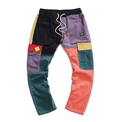 SOOUICKER Haremshose Herren Bunt Cordhose Herren Cargo Jogginghose Herren Baggy Hip Hop Cord Haremshose Herren Cargo Jogginghose Herren Baumwolle Cargohose Herren Baggy Cargohose Herren Jogger von SOOUICKER