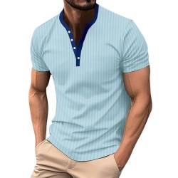 SOOUICKER Henley Shirt Herren Gestreift Kurzarm Henley Shirt Herren Slim Fit Poloshirt Herren Kurzarm Ohne Kragen Tshirt Herren Knopfleiste Poloshirt Herren Muster von SOOUICKER