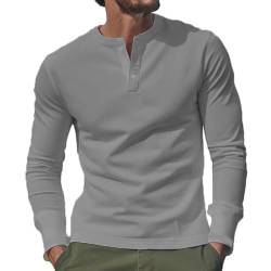 SOOUICKER Henley Shirt Herren Langarm Slim Fit Poloshirt Herren Ohne Kragen Langarmshirt Herren Knopfleiste Langarmshirt Herren Henley Einfarbig Langarmshirt Herren Unterhemd von SOOUICKER