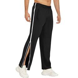 SOOUICKER Herren Sporthose Reissverschluss Am Bein Trainingshose Herren Offenes Bein Stoffhose Herren mit Taschen Trainingshose Herren Ohne Bündchen Jogginghose Herren Weites Bein von SOOUICKER