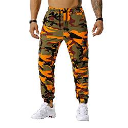 SOOUICKER Jogginghose Herren Baumwolle Camouflage Cargohose Herren Viele Taschen Trainingshose Herren Cargo Cargohose Herren Jogger mit Gummizug Jogginghose Herren Modern Tarnfarben von SOOUICKER