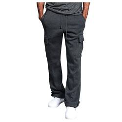 SOOUICKER Jogginghose Herren Ohne Bund Unten Sporthose Herren Weites Bein Jogginghose Herren Mit Seitentaschen Trainingshose Herren Weit Cargohose Mit Gummizug Jogginghose Herren Ohne Bündchen von SOOUICKER