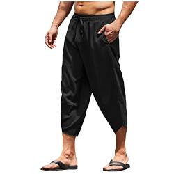 SOOUICKER Kurze Hose Herren Sommer Leinenhose Herren 3/4 Bermuda Shorts Herren Leinen Sommer Kurze Hosen Herren Leinen über Knie Yogahose Herren Kurz Bermuda Shorts Herren Strand von SOOUICKER