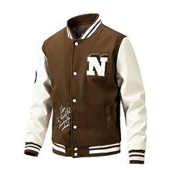 SOOUICKER Lederärmel Kunstleder Bomberjacke Herren College Jacke Herren Warm Football College Jacke Herren Oldschool College Jacke Herren College Jacke Herren Vintage Bomberjacke Herren Winter von SOOUICKER