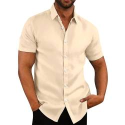 SOOUICKER Leinenhemd Herren Kurzarm Regular Fit Freizeithemden für Herren Sommer Kurzarmhemd Herren Große Größen Sommerhemd Herren Leinen Hemd Herren Casual Hawaii Hemd Männer Einfarbig von SOOUICKER