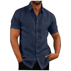 SOOUICKER Leinenhemd Herren Kurzarm Sommerhemd Herren Leinen Kurzarmhemd Herren Sommer Freizeithemden für Herren Kurzarm Leinen Shirt Herren Sommer Strandhemd Herren Leinen Regular Fit von SOOUICKER