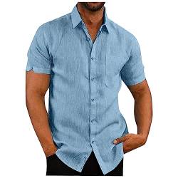 SOOUICKER Leinenhemd Herren Kurzarm Sommerhemd Herren Leinen Kurzarmhemd Herren Sommer Freizeithemden für Herren Kurzarm Leinen Shirt Herren Sommer Strandhemd Herren Leinen Regular Fit von SOOUICKER