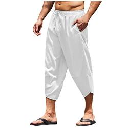 SOOUICKER Leinenhose Herren 3/4 Bermuda Shorts Herren Leinen Shorts Herren Sommer Kurze Hosen Herren Leinen über Knie Yogahose Herren Kurz Bermuda Shorts Herren Overknee Strand von SOOUICKER