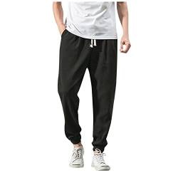 SOOUICKER Leinenhose Herren Sommer Jogging Sommerhose Herren Lang Leicht Yoga Jogginghose Herren Leinen Freizeithose Herren mit Bündchen Leinenhose Herren Gummizug Leinenhose Herren Regular Fit 7/8 von SOOUICKER