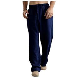 SOOUICKER Leinenhose Herren Weit Sommerhose Freizeithose Herren Leinen Jogginghose Herren Ohne Bündchen Trainingshose Herren Atmungsaktiv Sporthose Herren übergröße Leinenhose Herren Casual von SOOUICKER