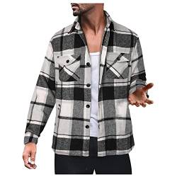 SOOUICKER Strickjacke Herren Kariert Business Flanellhemd Herren Jacke Holzfällerhemd Herren Winter übergangsjacke Herren Kariert Holzfäller Jacke Herren Schwarz-Weiss Flanell Jacke Herren Winter von SOOUICKER