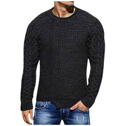 SOOUICKER Strickpullover Herren Grobstrick Pullover Herren Ohne Kapuze Sweatshirt Herren Strick Strickpullover Herren Slim Fit Rundhals Langarmshirt Strickpullover Herren Zopfmuster von SOOUICKER