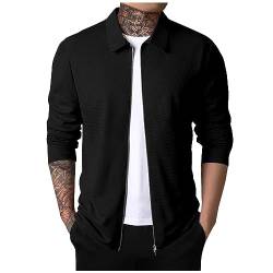 SOOUICKER Sweatjacke Herren Slim Fit Hemdjacke Herren Reißverschluss Sweatshirt Herren Jacke Pullover Herren Kragen Sweatjacke Herren Ohne Kapuze Sweatshirt Herren Zip Sport von SOOUICKER