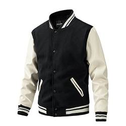 SOOUICKER Warm Zweifarbig Bomberjacke Herren Winter College Jacke Herren Football College Jacke Herren Oldschool College Jacke Herren College Jacke Herren Lederärmel Kunstleder Bomberjacke Herren von SOOUICKER