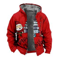 SOOUICKER Weihnachtspullover Herren Gefüttert mit Aufdruck Kapuzenpullover Herren Jacke Weihnachten Fleecejacke Herren mit Kapuze Muster Kapuzenjacke Herren Fleece Zip Hoodie Herren mit Print von SOOUICKER