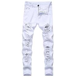 SOOUICKER Winter Jogginghose Ripped Jeans Herren Slim Fit Weiße Jeans Herren Stretch Jeans Herren Regular Fit Jeans Herren Straight Destroyed Jeans Herren Comfort Fit Jeans Herren mit Löcher von SOOUICKER