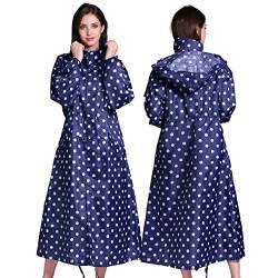 SOPPY Regenmäntel für Damen, winddicht Regenponcho, leichter Regenmäntel lange Regenjacke langer wasserdichter Mantel, schnell trocknend, Regenmäntel mit Kapuze für Damen, Navy blau Punkte, L von SOPPY