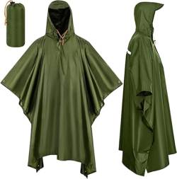 SOPPY Regenponcho, Wasserdichter Regenjacken Regenmantel mit Kapuze Damen Herren 3 in 1 Multifunktionales Regencape als Sonnensegel Picknickdecke für Camping Wandern Fahrrad Reisen Motorrad, Armeegrün von SOPPY