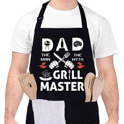 SOSPIRO Lustige BBQ Cooking Neuheit Schürze, DAD Grill Master, lustige Küchenschürze mit verstellbaren Taschen, Kochschürze, schwarze Schürze, Geburtstagsgeschenke für Ihren Vater, Vater, Ehemann von SOSPIRO