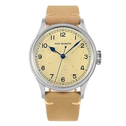 San Martin SN0105G 38,5 mm Vintage Pilot Herren-Armbanduhr NH35 Militärstil Sommersprossen Zifferblatt Edelstahl Automatische Armbanduhr, mit Logo von SOTAG