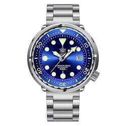 Steeldive SD1975 Thunfisch klassische Armbanduhr für Herren, Keramik-Lünette, 300 m, wasserdicht, blauer Edelstahl, NH35 Taucher-Armbanduhr, color 6 von SOTAG