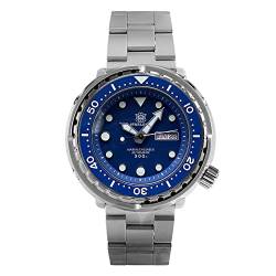 Steeldive SD1975W Herren-Armbanduhr, schwarzes Zifferblatt, Tag- und Datumsanzeige, NH36, Automatik-Uhrwerk, 47,5 mm, super leuchtend, 300 m, wasserdicht, Thunfisch, blau von SOTAG