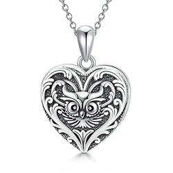 SOULMEET 925 Sterling Silber Herzförmiges Medaillon Adlerkopf Anhänger Halskette, die Bildfotos für Frauen Mädchen hält Photos von SOULMEET