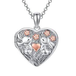 SOULMEET 925 Sterling Silver Hugging Sisters Heart Shaped Locket Halskette, die Bilder für Frauen Mädchen von SOULMEET