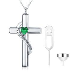 SOULMEET Crystal Cross Halskette für Asche, Sterling Silber Ich liebe dich für immer Birthstone Mai Kreuz Urne Halsketten für Asche Keepsake Einäscherung Schmuck für Haustier menschlichen Asche von SOULMEET